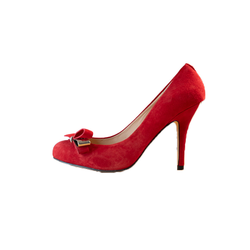 Tacones Rojo Ante Con Lazo